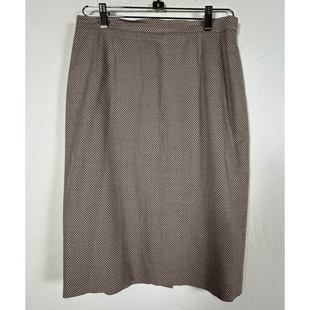 Escada Women's Straight Pencil Cut Skirt Back Zip Printed Wool Silk Gray Size 40